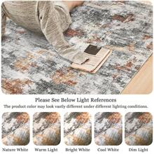Washable Rug Area Rugs Large Modern Area Rug For Bedroom Indoor Soft Rug Accent Rug Non Slip Low Pile Throw Carpet For Dining Room Office, Living Room Rug - Grey/Rust - View 6