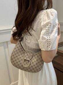 Mi Lightweight,Business Casual Small Zipper Hobo Bag Fashionable Black Metal Decor For Teen Girls Women College Students,Rookies & White-Collar Workers Perfect For Office,College,Work ,Business,Commute,Outdoors, Travel, Outings - Khaki - View 2