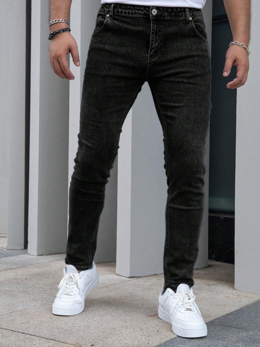 Men's Casual Slim Fit Stretch Denim Jeans - Black - View 1