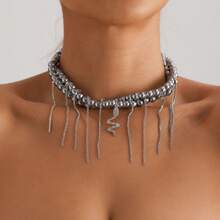 1pc European & American New Year Metal Snake Pendant Tassel Texture Necklace Chain, Delicate Choker Necklace Suitable For Women's Casual Daily Wear - Snake Necklace - View 9