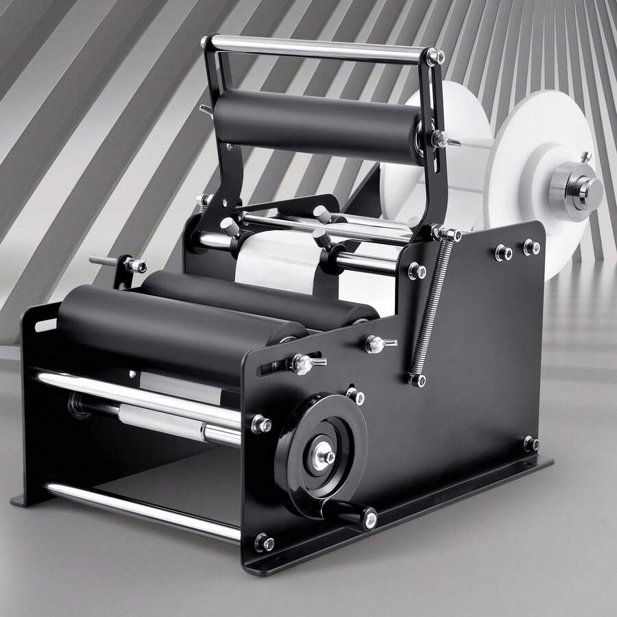 Manual Round Labeling Machine, Black/White, Bottle Label Applicator For Round Bottles/Boxes, Fruits Labeling, Adjustable Manual Round Bottle Labeler Suitable For Bottle Diameter 0.78-4.72 Inches /With Pressing Bar - Black With Pressing Bar - View 1
