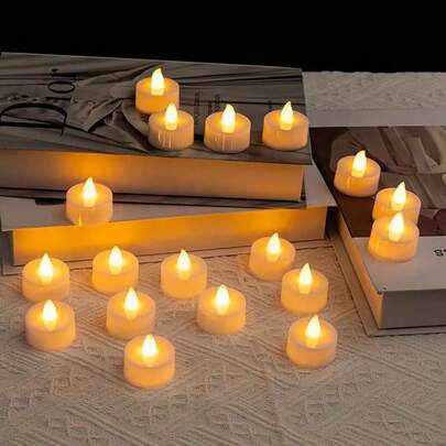 6/12/24pcs LED Electronic Tea Lights, Battery Powered Flameless Candles, Tea Lights Candle Lamps Romantic Candle Lights Suitable For Birthday Party, Wedding Decoration