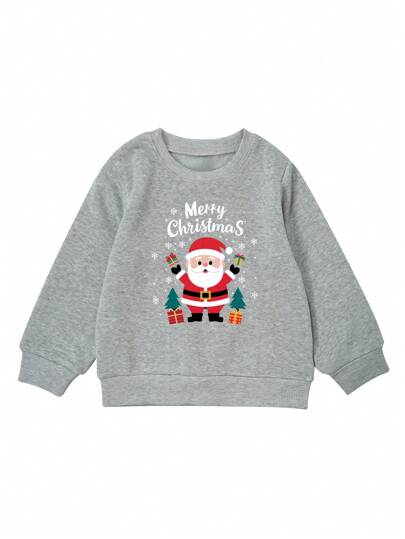 minizone 1 Peça Blusão de Moletom Gola Careca Vermelho Papai Noel para Meninos Jovens, Casual, Para o Natal