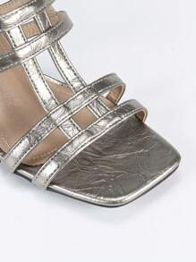 春夏新款女式裂纹设计露趾绑带高跟凉鞋，有枪灰色、牛油果绿、黑色、白色、棕色、金色、紫色、酒红色、杏色可选。 - 槍色 - 查看 9