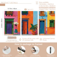 Set de 3 impresiones en lienzo de arte abstracto moderno - Vibrante escena de la calle de México, perfecta para la decoración del hogar y la oficina, póster de pueblo vibrante, decoración para dormitorio universitario, apartamento, regalos para decorar paredes en hotel, hogar, sala de estar, dormitorio, baño y oficina