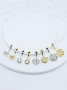 1 件装心形蝴蝶结形锆石肚脐环肚脐环肚脐钉 14G 圆杆穿孔首饰女士 - 蝴蝶結 心 - 查看 11