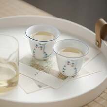1 件淡蓝色手绘猫茶杯，优雅家居陶瓷茶杯