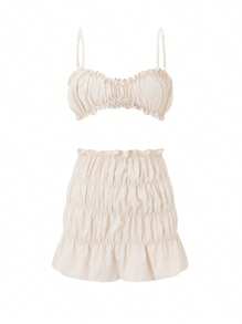 Women's 2 Piece Skirt Set Solid Color Spaghetti Strap Cami Top With Frills Sleeveless Mini Skirt Outfit Summer Clothes For Ladies - 白色 - 查看 6