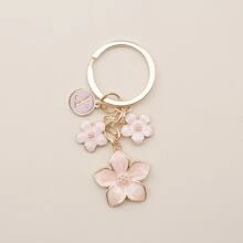 Cherry Blossom Pink/White Flower Charms Keychain With Custom Name Initial Bridesmaid Gifts Summer Beach Vacation - Multicolor - View 16