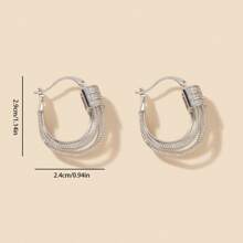 1 Pair Asymmetrical Hoop Earrings With Crystal Decor, Elegant For Women, Suitable For Party, Daily Wear, Celebration, Birthday Gift - Silver - View 5