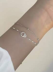 1 Piece Of Fashionable Double-Layer Bracelet For Sterling Silver Women's Light Luxury Niche Exquisite Stacked Double-Ring Bracelet For Girlfriend Gift - Double Bead Bracelet - View 5
