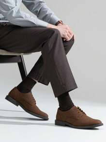 SHOESMALL Men's Casual Black Dress Shoes Suede Plain Toe Business Oxford Shoes Dark Brown Dress Shoes For Men - 棕色 - 查看 4