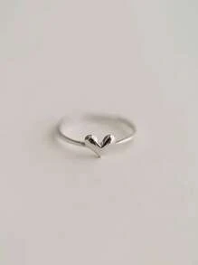1 pieza Anillo con forma de corazón de plata de ley 925 minimalista y hermoso, adecuado como regalo de aniversario/Día de San Valentín para mujer/dama - Ver 1