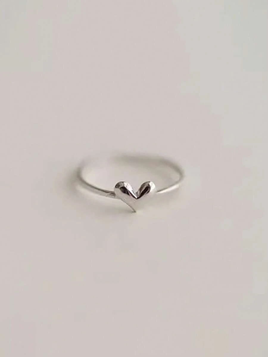 1 pieza Anillo con forma de corazón de plata de ley 925 minimalista y hermoso, adecuado como regalo de aniversario/Día de San Valentín para mujer/dama - Ver 1