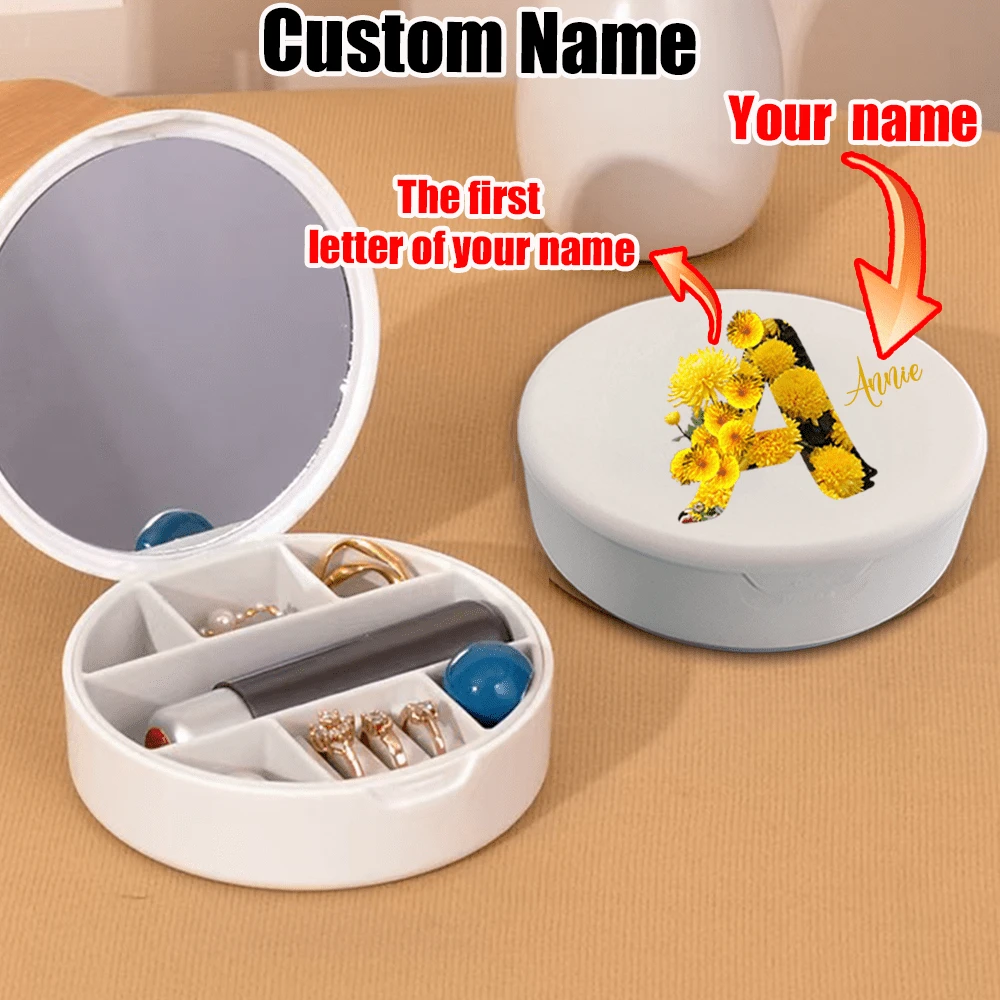 1 pieza Caja de almacenamiento de joyería personalizada con motivo floral y piedra natal, con nombre personalizado, caja redonda blanca que almacena anillos, collares, pendientes, regalo reflexivo para familia, amigos, pareja, mejor opción para el Día de San Valentín, boda, regreso a clases, lo personalizado lo hace único