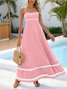 Valentine's Day Women's Summer Flowy Dress Casual Sleeveless Beach Holiday Dress With Thin Straps - 粉色 - 查看 1