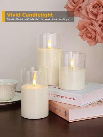 3pcs Set Electronic Decorative LED Candle Lights With Remote Control Timer, Outdoor Electric Pillar Candles, Battery Powered Candle Lights, 3pcs Set Realistic Flame Pillar Candles, Warm Flame, Birthday Wedding Decor, For Lanterns, Yard, Christmas, Halloween, Valentine''s Day, Party, Dining Table, Home Decor