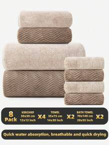 Set de 8 piezas [4 toallas faciales + 2 toallas de mano + 2 toallas de baño], set de toallas texturizadas con borde de felpa coral, suaves y absorbentes, de secado rápido, aptas para baño, baño, hotel, camping, gimnasio, salón y otras ocasiones de verano y vacaciones