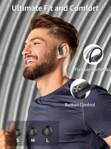 80hrs Playtime Bluetooth Headphones Wireless Earbuds With Earhook, Wireless Charging Case Digital Display Sports Ear Buds, Over-Ear Earphones For Sports - màu đen - Xem 2
