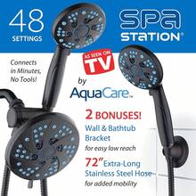 Hotel Spa AquaCare Spa Station Combo de cabezal de ducha de mano y lluvia de 48 modos de 3 vías de alta presión, boquillas antiobstrucciones, manguera de acero inoxidable extralarga, soporte de pared - Bronce frotado con aceite - Ver 11