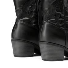 Women's Western Cowboy Cowgirl Embroidered Ankle Boots With Low Chunky Heel, Round Toe Stylish Fall Short Booties - 黑色 - 查看 5