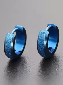 nkeybbon 2 件定制原装 18K 沙特黄金可典当简约磨砂圆形男士耳环配饰珠宝礼品防过敏姓名字雕刻 - 彩色 - 查看 3