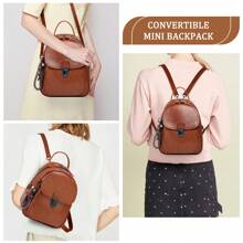 VASCHY Mini Backpack For Women, Water Resistant Small Ladies Backpack Women Leather Backpack Purse 3 Ways To Carry Rucksack Bag For Girls With Detachable Straps, School Backpack - Brown - View 6