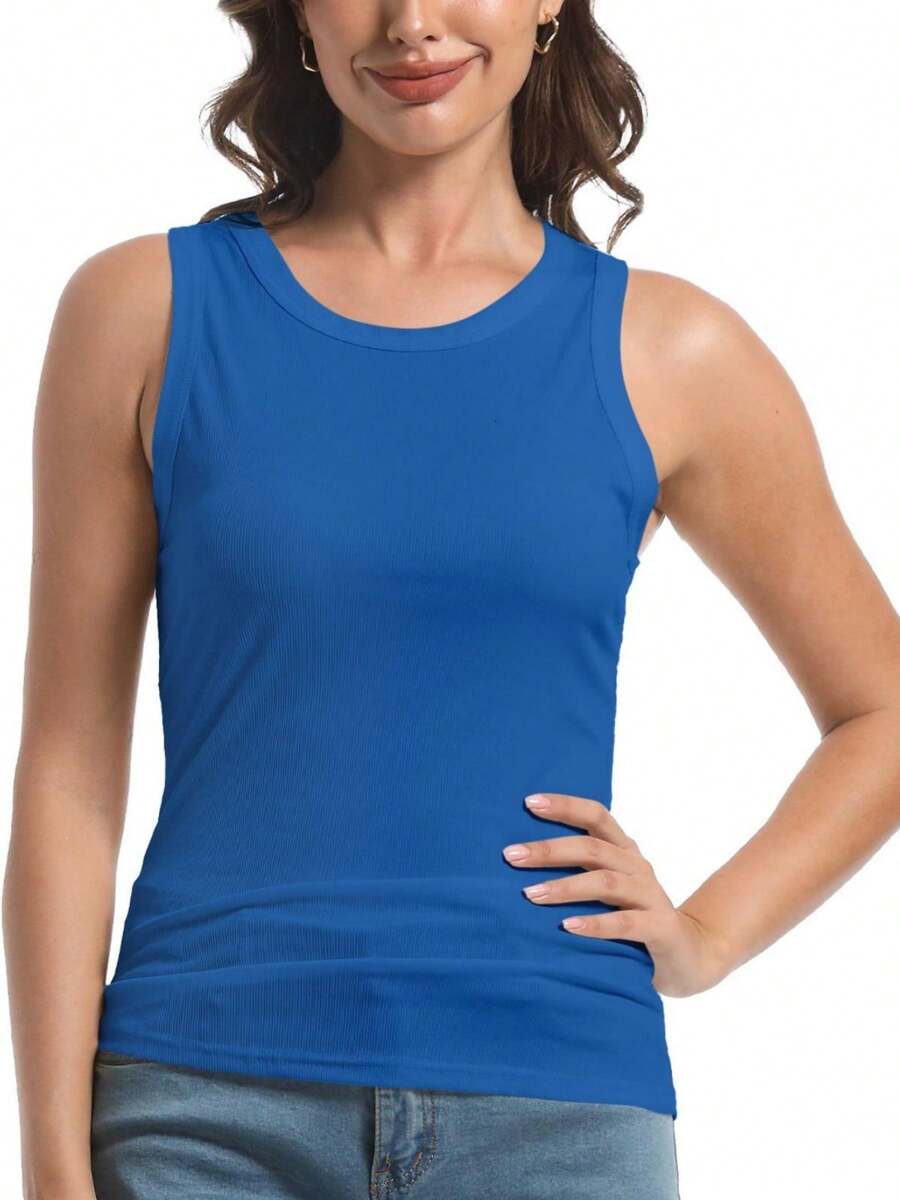 GEREARC Women Tank Tops Summer Sleeveless Casual Cami Top Shirt Slim Racerback Blouses - Màu xanh lam - Xem 1