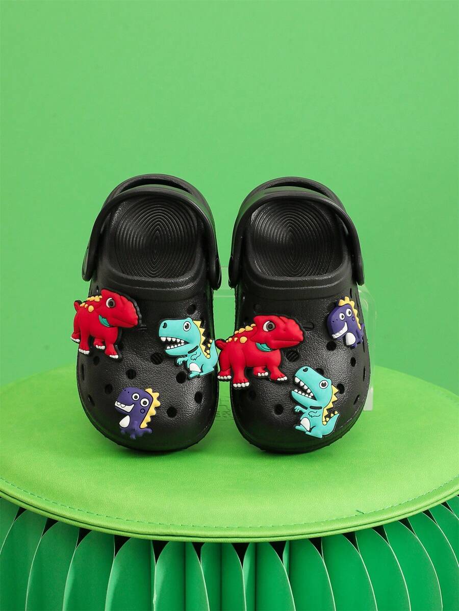 Casual Comfortable Slip On Home Shoes With Cute Cartoon Charms For Boys Girls, Breathable Lightweight Non-Slip Clogs For Indoor Bathroom, All Seasons - màu đen - Xem 1