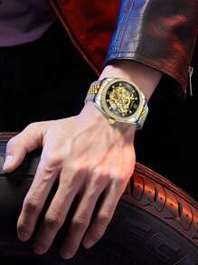 BIDEN 1 件男士腕表，自动机械商务休闲腕表，防水夜光不锈钢表带，男士钻石镂空腕表 - 均碼 - 查看 7