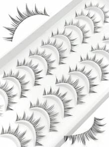 Asiteo 10 Pairs Natural Cartoon Eye Makeup Effect False Eyelashes, Cute Cartoon Effect False Eyelashes With Transparent Stem, Suitable For Daily Or Appointment Use - màu đen - Xem 4