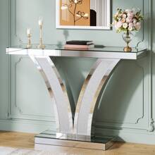 Tribesigns Mirrored Console Table, Modern Sliver Entryway Sofa Table With Crystal Inlay Frames For Living Room, Hallway, Foyer - Mirrored Silver - View 6