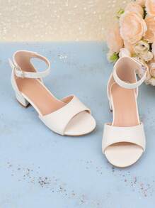 Girls Stylish Flower Decor Open Toe High Heel Sandals, Breathable & Lightweight, Suitable For Wedding, Party, Princess Shoes - White - View 4