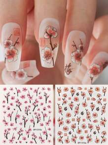 2 vellen lentebloesem nagelkunststickers, roze kersenbloesembloemen doe-het-zelf nagelstickers voor lente en zomer, zelfklevende nagelbenodigdheden voor vrouwen en meisjes