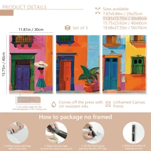 Set de 3 impresiones en lienzo de arte abstracto moderno - Vibrante escena de la calle de México, perfecta para la decoración del hogar y la oficina, póster de pueblo vibrante, decoración para dormitorio universitario, apartamento, regalos para decorar paredes en hotel, hogar, sala de estar, dormitorio, baño y oficina