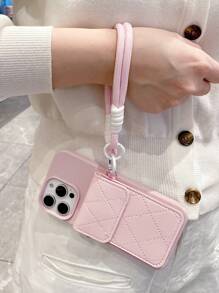 1 件纯色钱包皮革卡夹带挂绳手机壳，适用于 17/17 Air/17 Pro/17 Pro Max/16/16 Pro/16 Plus/16 Pro Max 16 15 14 Pro Max 13 11 12 X Xr Xs 7 8 Plus，柔软 TPU 防摔保护套