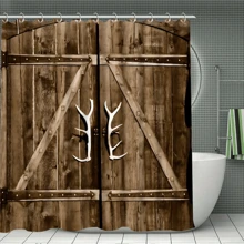 4pcs Wooden Door Antler Handle Shower Curtain Gift Modern Home Bathroom Decoration Curtain And Toilet Floor Mat 3pcs Set With 12 Shower Curtain Hooks Bathroom Accessories Back To School Fall Decor
