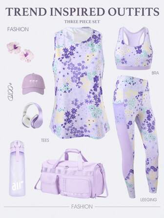 女士瑜伽套装、无袖上衣和长裤、针织简约时尚休闲日常穿着