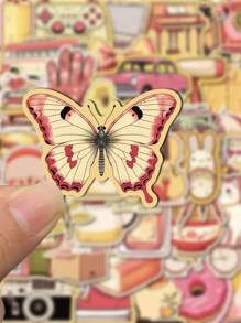 60 件复古可爱简约蝴蝶花朵涂鸦贴纸 DIY 装饰手机、电脑、吉他、水瓶防水贴纸 - 彩色 - 查看 2