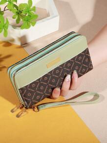 大容量拉链手拿包 带 8 个卡槽和多个隔层 优雅手拿包 拼色钱包 钱包 长款钱包 腕带钱包 - 彩色 - 查看 10