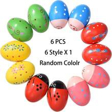 6/12 Pcs Random Color Wooden Easter Eggs ForEaster Basket Stuffers, Wooden Percussion Musical Egg Shakers Maracas ,Musical Percussion Instruments For Valentines Easter