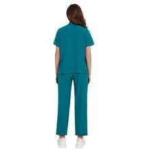 1 Set Women Short Sleeve Mock Collar Zip Front Scrub Uniform Suit, Made Of Polyester Frost-Faced Fabric, Loose Fit Nurse Scrub Uniform, Suitable For Hospital, Healthcare Scrub Uniform - Blue - View 9