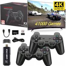 X2 Wireless Retro Game Console 128G, Retro Game Stick , Built-In 40+ Emulators, 40000+ Games, 4K HD Output With 2.4GHz Wireless Controller, Plug And Retro Play Video Games For TV Playstation5 Cable Remote Remote Control Usb - Black - View 2