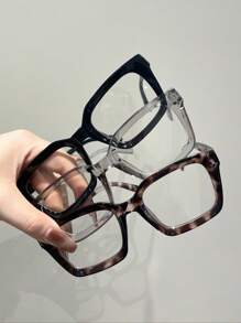 3副塑料几何全框豹纹透明眼镜，女士款，适合街头摄影、节日礼物、时尚配饰
