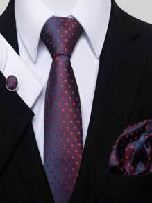 Set de 4 piezas de corbatas para hombres con corbata de seda lisa, pañuelo de bolsillo y gemelos, corbatas clásicas formales para boda y fiesta