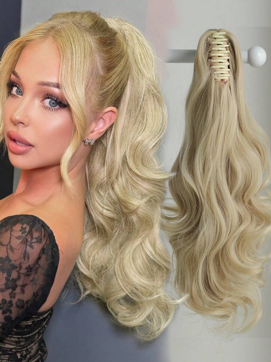 Cái vuốt Phần mở rộng tóc đuôi ngựa Phụ kiện tóc Vàng Màu sắc 22 Inch Dài Tự nhiên Xoăn Sóng Chống nóng Chất xơ Sợi tổng hợp Tóc đuôi gà Tóc giả piece Dành cho Cô gái NỮ Hằng ngày