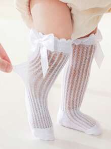5 Pairs Baby/Infant Girls Breathable Mesh Socks With Bow Decoration, Princess Knee-High Stockings, Suitable For Outdoor Vacation - Multicolor - View 2