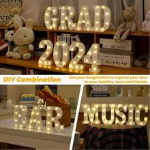 1pc LED Strip Light Marquee Sign - White Illuminated Letter Decoration For Home, Wedding, Birthday And Party - Waterproof Bulbs, 6.3" Height, PVC Material, Battery Powered Box, Ideal For Bar Or Desktop Decor