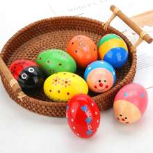 6/12 Pcs Random Color Wooden Easter Eggs ForEaster Basket Stuffers, Wooden Percussion Musical Egg Shakers Maracas ,Musical Percussion Instruments For Valentines Easter