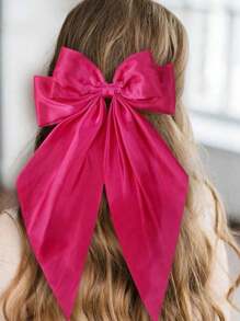 4pcs Women Satin Bow Hair Clips, Solid Color Bowknot Long Ribbon Hairpin Hair Accessories - Multicolor - View 3